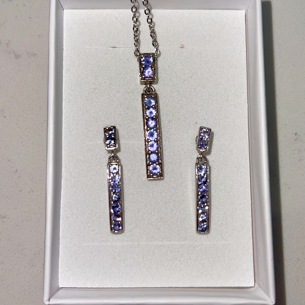 Genuine Tanzanite Bar Necklace & Earring Set